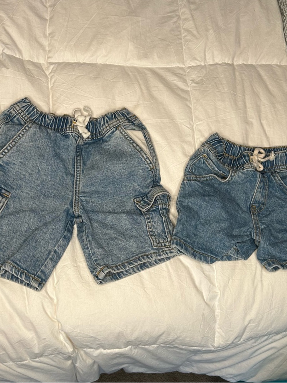 Kids Denim Cargo Shorts with Drawstring Waist - Blue